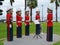 A colourful orchestra of painted bollards