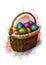 Colourful painted Easter eggs in a wicker basket, sketch