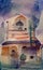 Colourful painting art of mosque