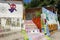 Colourful paintings and decorations on walls and buildings at Jaman Mural Village in Jeonju, South Korea