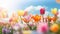 Colourful panoramic spring banner of fresh tulips