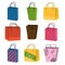 Colourful paper shopping bags isolated on white vector set.