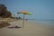 Colourful parasol on beach Hua Hin Thailand.