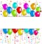Colourful party balloons, confetti with space for