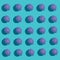 Colourful pattern made with purple lemon on light blue background. Minimal purple concept