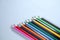 Colourful pencil colours with a white background or School supplies or Drawing supplies or Stationary or Back to school