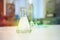 Colourful plastic transparent bottles Chemical laboratory Glassware and flasks for scientific tests. tubes with liquids for biotec