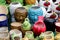 Colourful pots, handmade ceramics folk crafts city market place street bazaar outdoor glass cup plate .