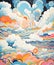 Colourful psychedelic clouds graphics illustration