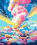 Colourful psychedelic clouds graphics illustration