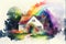 Colourful rainbow old traditional English cottage