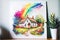 Colourful rainbow old traditional English cottage colorful