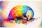 Colourful rainbow sleeping Pangolin watercolor painting animal animals