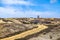 The colourful remains of the former copper mine Parys Mountain near Amlwch on the Isle of Anglesey, Wales, UK