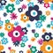 Colourful Retro Graphic Large Scale Daisies Blooms on White Background Vector Seamless Pattern