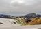 Colourful rhyolite mountains under snow, Laugavegur hiking trail, Fjallabak Nature Reserve, Highlands of Iceland, Europe