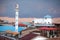 Colourful rooftops with Mosque Minaret.