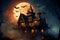 Colourful Scary Halloween House Generative AI Illustration