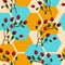 Colourful seamless pattern with pentagon shapes and berries