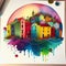 Colourful seaside houses homes watercolour