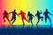 Colourful shadow joy success group people silhouettes fun design dancing freedom disco