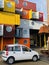 Colourful ship containers recycled into artist studios in Trinity Buoy Wharf London England