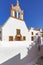 The colourful small streets of Emporio, Santorini, Greece with the many church towers