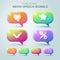 Colourful speech bubbles with neon bright gradients check mark, like, star, rating and percent icon