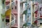 Colourful spiral staircases on residential buildings in Little India, Singapore