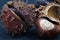 Colourful still life of pine cones, chestnuts and autumn leaves