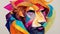 Colourful stylised lion portrait on grey background, created using generative ai technology