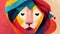 Colourful stylised lion portrait on grey background, created using generative ai technology