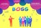 Colourful success business people silhouette, group of diversity businessman with boss leader,bubbles yellow background