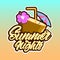 Colourful summer logotype in lettering style with coconut cocktail and with text Summer nights. Vector illustration design