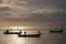 Colourful Thailand fishing boats at sunset wood fishing boats used in Asia for sustainable fishing in shallow seas