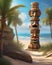 Colourful Totem pole on a tropical beach