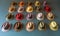 Colourful trilby hat collection, displayed on a wall