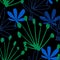 Colourful tropical floral pattern on black background