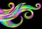 Colourful twirling wave shapes on a black background.