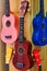 Colourful Ukuleles Displayed For Sale