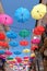 Colourful Umbrellas Line Streets in Olhao Portugal