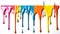 Colourful vibrant multi colour paint dripping isolated on white. wallpaper banner