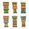 Colourful Wood Polynesian Tiki idols, gods statue carving. Vector illustration