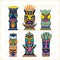 Colourful Wood Polynesian Tiki idols, gods statue carving. Vector illustration