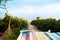 Colourful wooden beach decking at tropical summer island