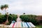 Colourful wooden beach decking at tropical summer island