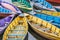 Colourful wooden boats at Fewa Lake