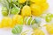 Colourful yellow and green spring Easter Eggs