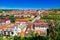 Colourfull panoramic cityscape central part of Wurzburg city. Top view from the Marienberg Fortress Festung Marienberg. Germany