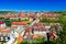 Colourfull panoramic cityscape central part of Wurzburg city. Top view from the Marienberg Fortress Festung Marienberg. Germany